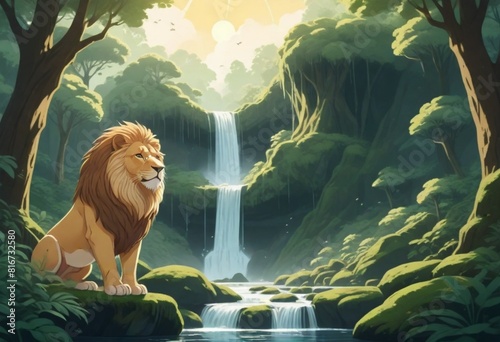 flat illustration classical animes A majestic lion (53)