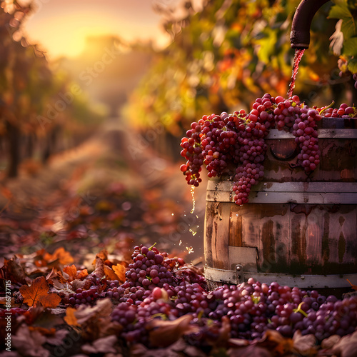 Rustic Impression of Traditional Winemaking at a Vineyard During Harvest