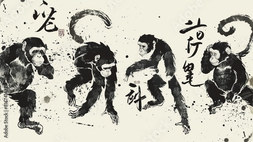 Chinese calligraphy year of the monkey vector