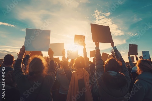 Group of individuals holding signs and marching in protest, fighting for their beliefs and making their voices heard.