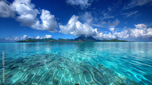 Clear Blue Ocean With Mountains in the Background