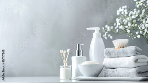 Cosmetics for personal hygiene on light background