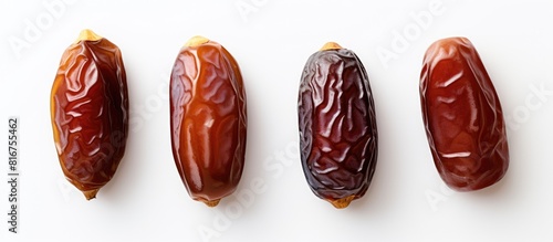 Top view of three dates on white background. copy space available