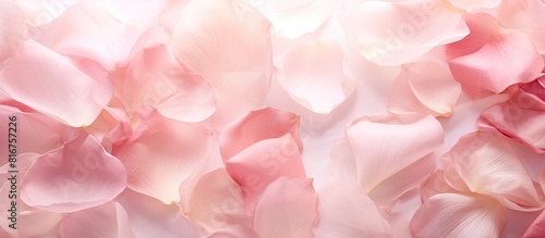 Pressed and dried delicate pink petals of rose flowers. copy space available