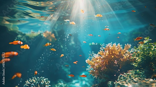  Underwater tropical. Ocean coral reef underwater. Sea world underwater background. Exotic oceanic beauty.