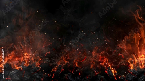 An overlay effect of fire sparks, embers, and smoke over a black background. Flame glow, flying red sparkles, and fog add to the realistic atmosphere.