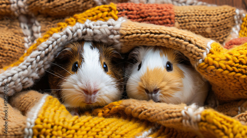 Cute guinea pigs on woolen blanket