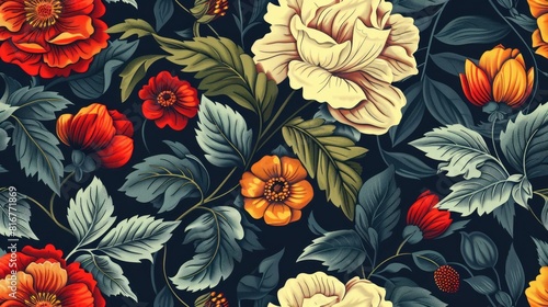 Classic and Vibrant Flower Designs Seamless Pattern