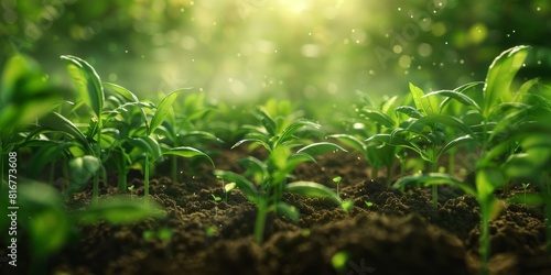 Sowing seedlings in a verdant field, close up, agriculture theme, vibrant, Composite, rural farm landscape