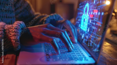 Hacker Typing on Illuminated Keyboard