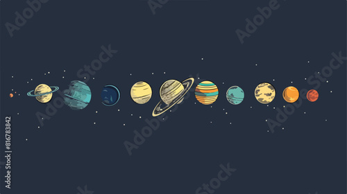 Planets organized in row against dark background. Sol
