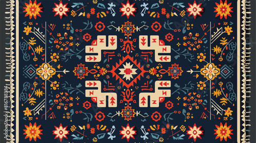 Rug mat with pattern tassels fringe. Modern floor dec