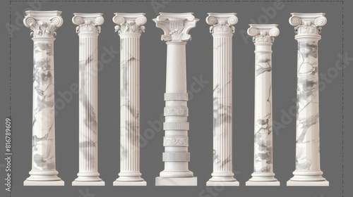 The ancient greek style architecture design elements, colonnades surrounding classic palace buildings are illustrated in 3D on a transparent background.