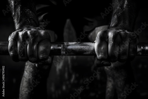 a weightlifter's hands gripping the barbell before attempting a heavy lift, illustrating the strength and focus required in the sport of weightlifting