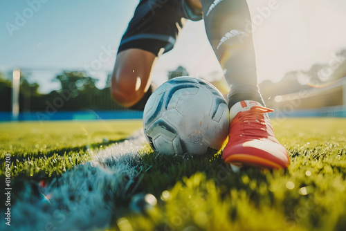 a soccer player's feet making precise contact with the ball during a penalty kick