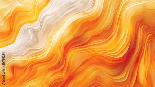The image is a colorful, abstract painting with a lot of orange and white lines