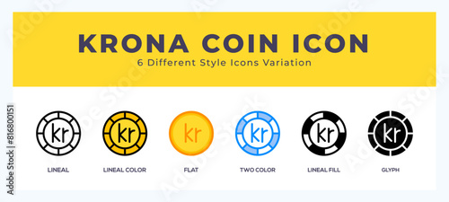 Krona coin icon set pack vector illustration.