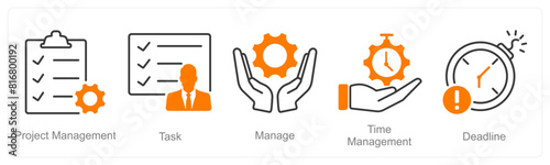 A set of 5 Project Management icons as project management, task, manage