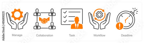 A set of 5 Project Management icons as manage, collaboration, task