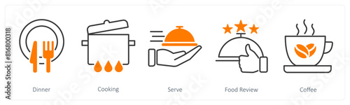 A set of 5 Restaurant icons as dinner, cooking, serve