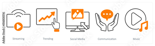 A set of 5 Social Media icons as streaming, trending, social media
