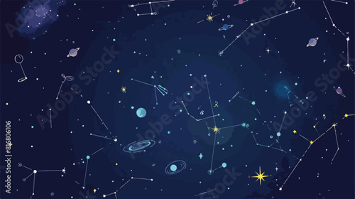 Star map with constellations and comets in outer space