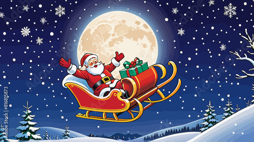 a santa clause riding a sleigh in the snow