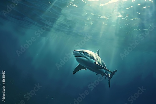 powerful shark patrolling the vast ocean depths apex predator of the sea digital illustration
