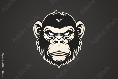 A close-up image of a gorilla head on a dark background. Suitable for wildlife or animal themes