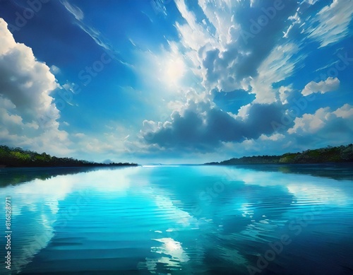 美しい大自然のグラデーション空と反射する水面壁紙背景