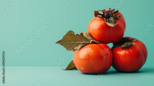 Ripe persimmon fruit from the east with pastel background.
