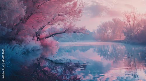 Subdued pastel hues casting a serene glow, enveloping the environment in a quiet beauty.