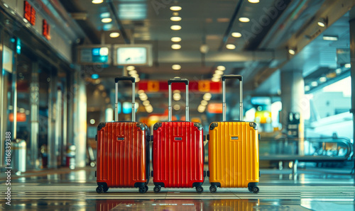 Vacation Holiday Travel Concept: Luggage Suitcases at Airport Terminal with Copy Space - Lifestyle Photography for Tourism Industry