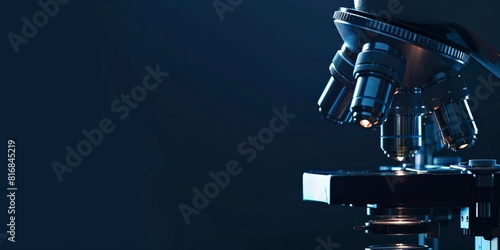 Microscope on dark blue background with light from the bottom.