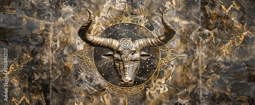 panel wall art, marble background with Taurus designs , wall dec