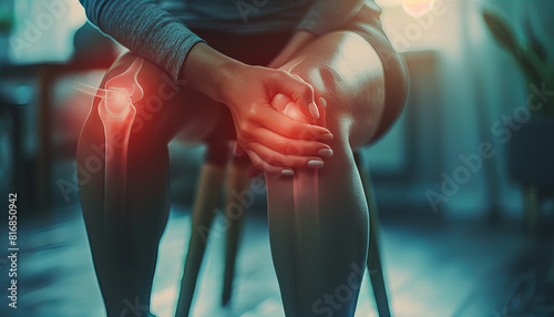 Close-up image of a person's knee showing signs of pain or discomfort. Ideal for medical and healthcare-related concepts focusing on joint pain, orthopedics, and physical therapy.