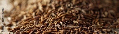 Close-up of a variety of seeds cumin(Carum carvi), food ingredient.