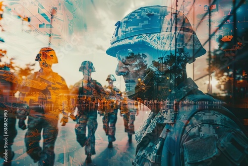 A veteran participates in a parade, overlaid with images of their service, honoring their sacrifices and contributions