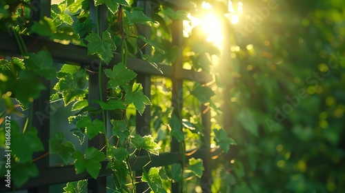 A vine climbing a trellis, its tendrils reaching for the sunlight and showcasing the adaptability of plants
