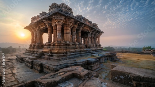 Ancient indian temple at sunrise for travel or history themed designs