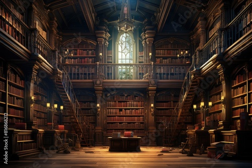A large library filled with countless books, covering various subjects and genres, creating an impressive sight of knowledge and learning. Generative AI