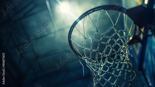 Basketball net close-up with water drops for sports or design