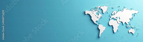 paper cut style world map, blue background, copy space, place for text