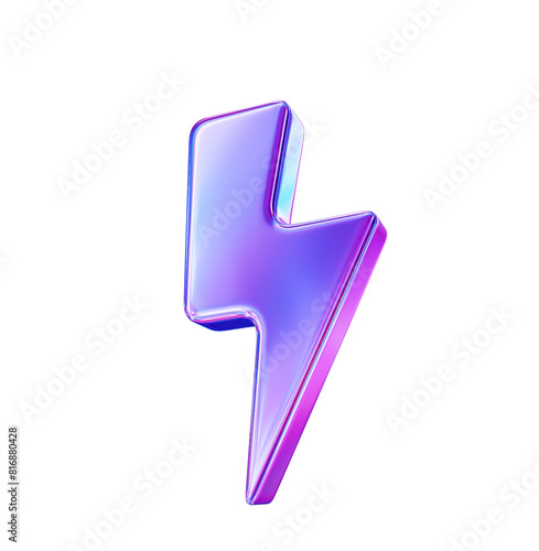 3d neon charger symbol. Holographic sign thunder. Symbol of energy, danger. Minimalistic electrical discharge.