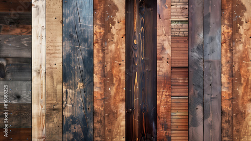 Textured wooden planks with varying colors and patterns ranging from light to dark tones.