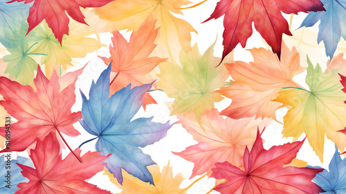 Watercolor colorful acer leaves pattern abstract graphic poster background