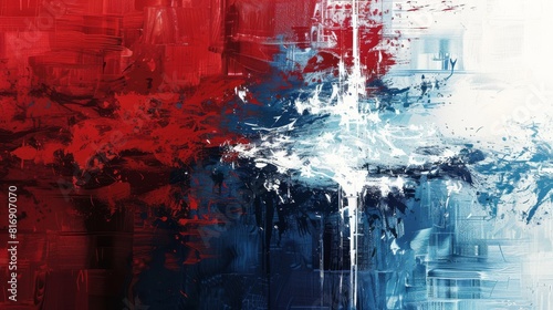 Abstract illustration of red, white, and blue into modern artistic expression. American flag colors