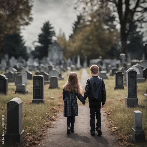 Małe dzieci na cmentarzu