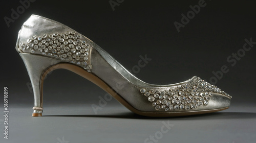 A silver colored stiletto heel 