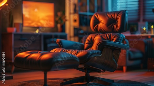 Leather armchair and ottoman in a modern living room